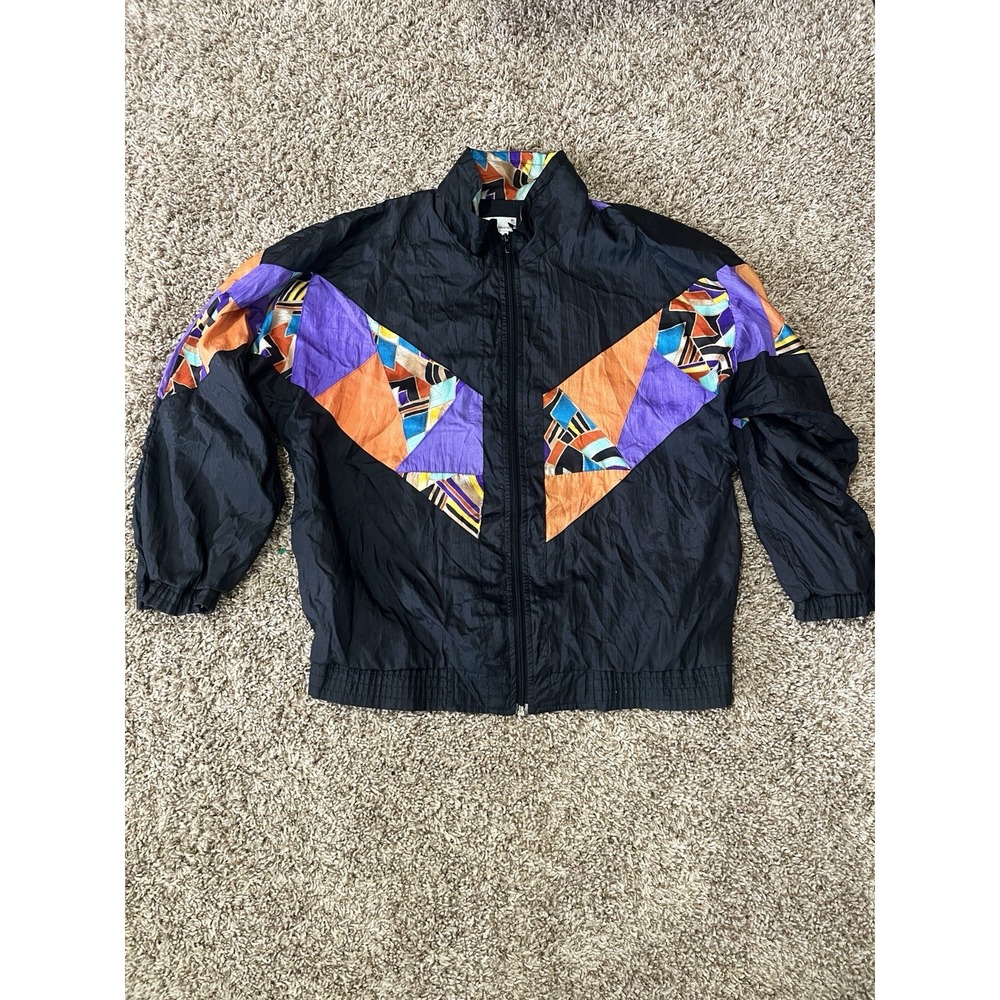 Vintage 70s Boooo Nylon Jacket Mens  Art to Wear Black Elastic Waist Hip Hop